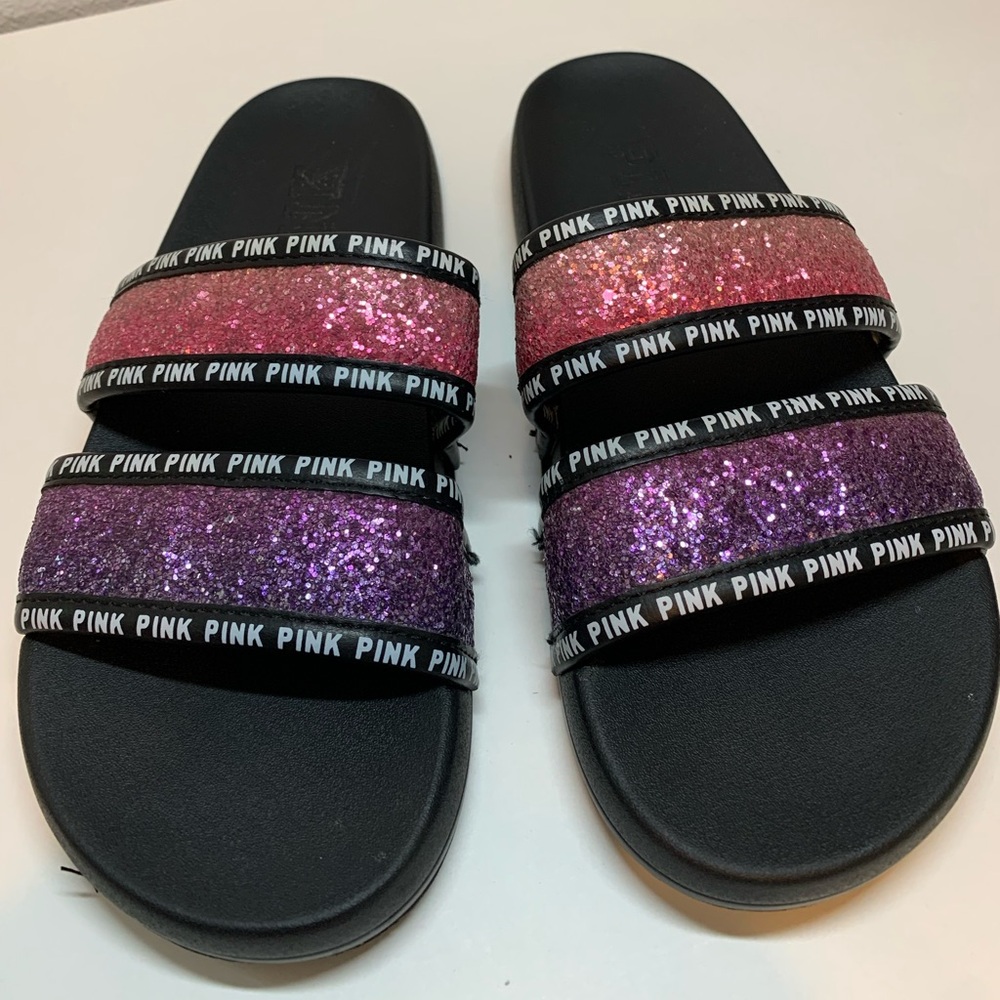 Victorias Secret Pink Glitter Slide Sandals Sz 10